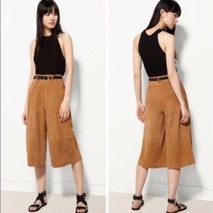 Massimo Dutti Suede Leather Wide Leg Cropped Pants